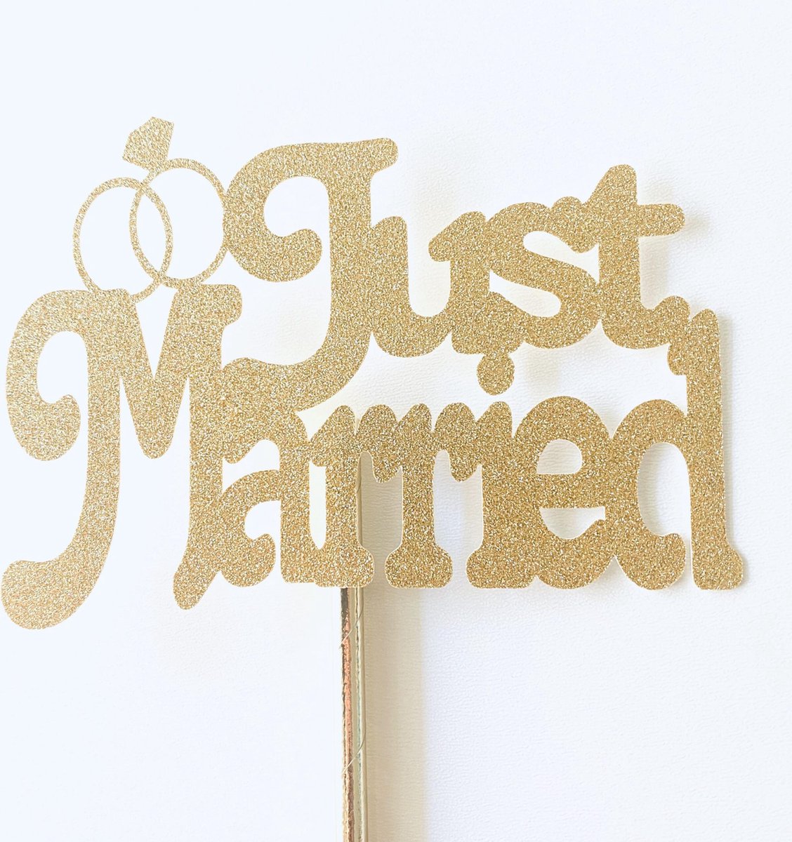 Taart topper| Cake topper| Huwelijk |Bruiloft | Just Married |Goud Glitter | Papier karton | 14x10 cm